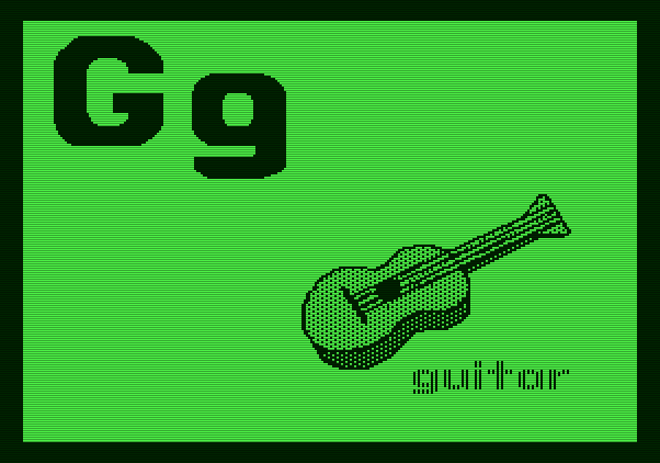 Charlie Brown's ABC's Apple II Screenshot: "G" is for guitar...