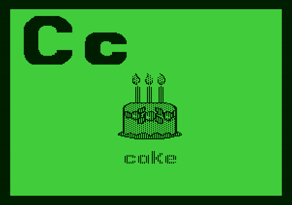 Charlie Brown's ABC's Apple II Screenshot: "C" is for cake.