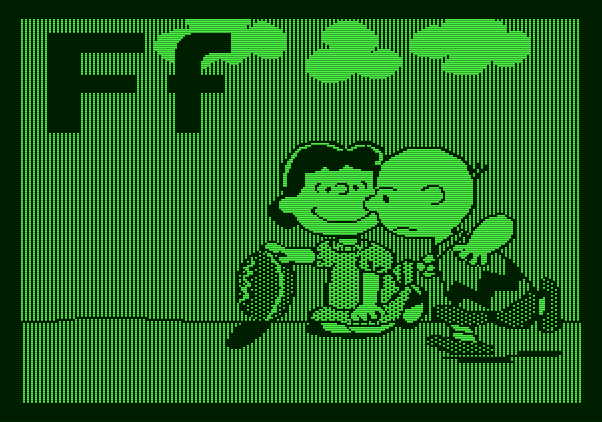 Charlie Brown's ABC's Apple II Screenshot: Charlie Brown attempts to kick the football...