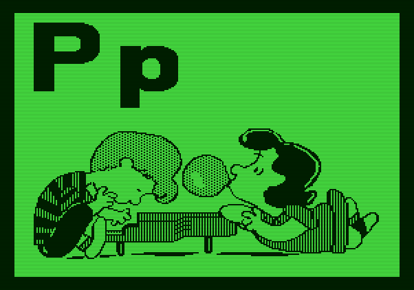 Charlie Brown's ABC's Apple II Screenshot: Playing the piano.
