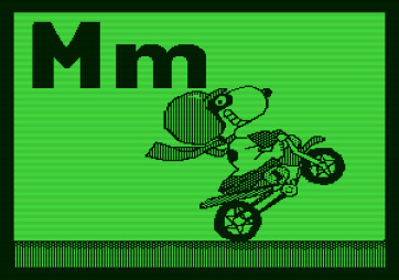 Charlie Brown's ABC's for Apple II - Snoopy rides a motorcycle...