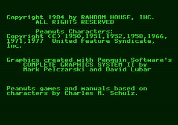 Charlie Brown's ABC's for Apple II - Copyright information.