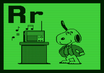Charlie Brown's ABC's for Apple II - Snoopy dances to some music on the radio.