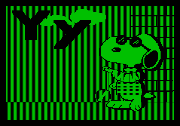 Charlie Brown's ABC's Apple II Screenshot: Snoopy demonstrates the yo-yo.