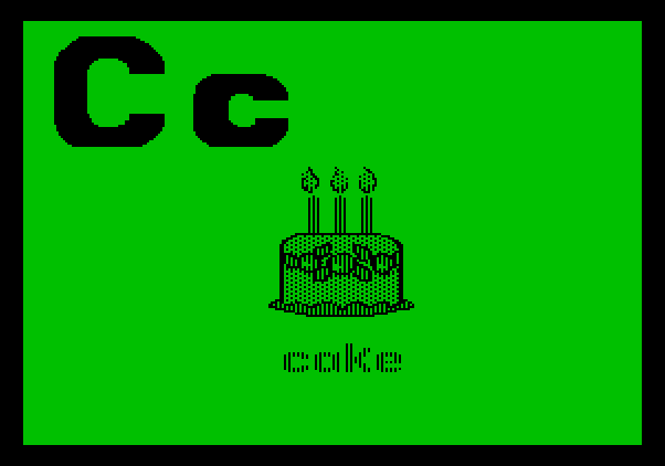 Charlie Brown's ABC's Apple II Screenshot: "C" is for cake.