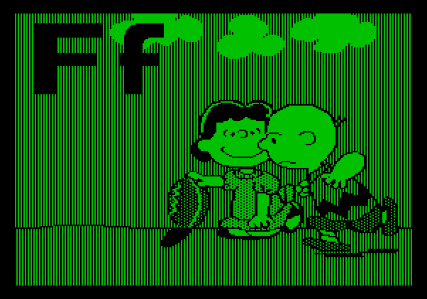 Charlie Brown's ABC's Apple II Screenshot: Charlie Brown attempts to kick the football...