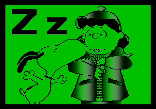 Charlie Brown's ABC's Apple II Screenshot: The zipper animation.
