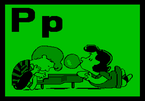 Charlie Brown's ABC's Apple II Screenshot: Playing the piano.
