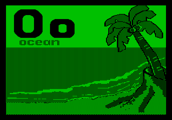 Charlie Brown's ABC's Apple II Screenshot: The ocean scene for "O".