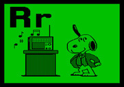 Charlie Brown's ABC's for Apple II - Snoopy dances to some music on the radio.