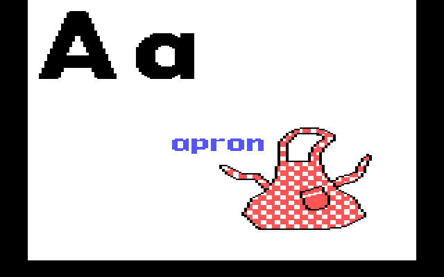 Charlie Brown's ABC's IBM PC/Compatibles Screenshot: "A" is for apron.