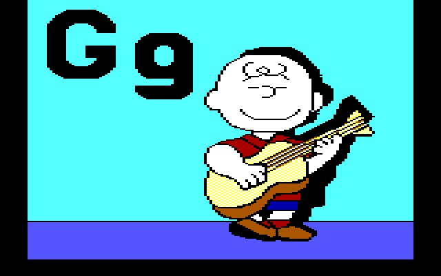 Charlie Brown's ABC's IBM PC/Compatibles Screenshot: Charlie Brown plays a short tune on the guitar.