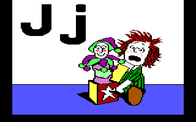 Charlie Brown's ABC's IBM PC/Compatibles Screenshot: The jack in the box jumps out!