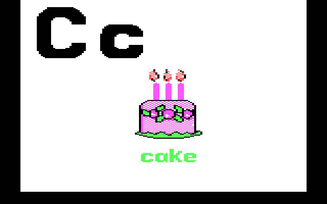 Charlie Brown's ABC's IBM PC/Compatibles Screenshot: "C" is for a cake with candles...