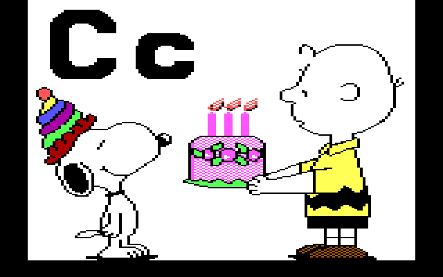 Charlie Brown's ABC's IBM PC/Compatibles Screenshot: Snoopy blows out the candles...