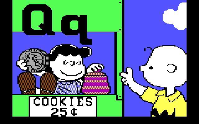 Charlie Brown's ABC's IBM PC/Compatibles Screenshot: "Q" is for quarter.