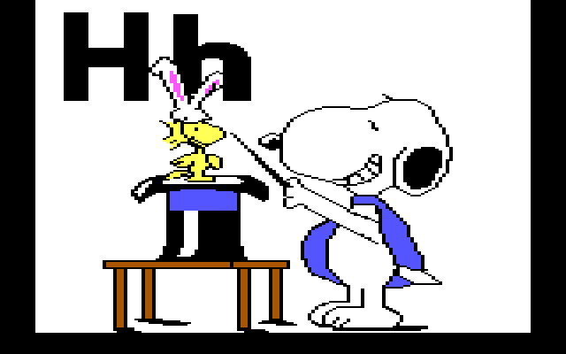 Charlie Brown's ABC's IBM PC/Compatibles Screenshot: Snoopy performs a magic trick.