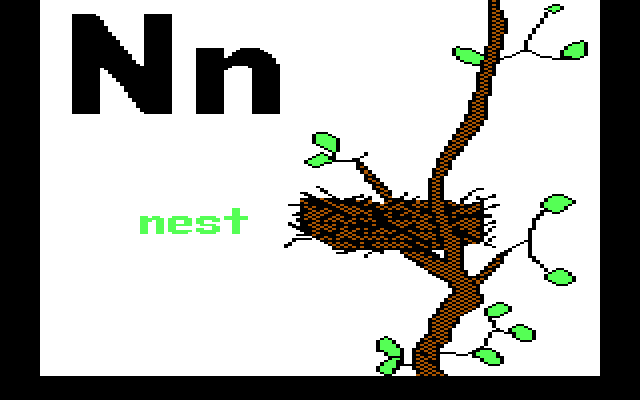 Charlie Brown's ABC's IBM PC/Compatibles Screenshot: "N" is for nest.