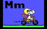 Charlie Brown's ABC's for IBM PC/Compatibles - Snoopy rides across the screen on a motorcycle.