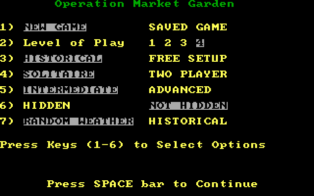 Operation Market Garden: Drive on Arnhem, September 1944 IBM PC/Compatibles Screenshot: The main menu.