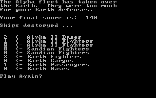 Orbital Defender IBM PC/Compatibles Screenshot: Game over.