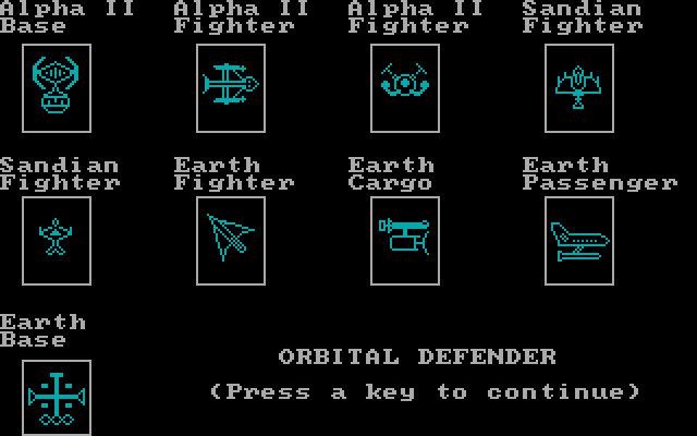Orbital Defender IBM PC/Compatibles Screenshot: Title screen.
