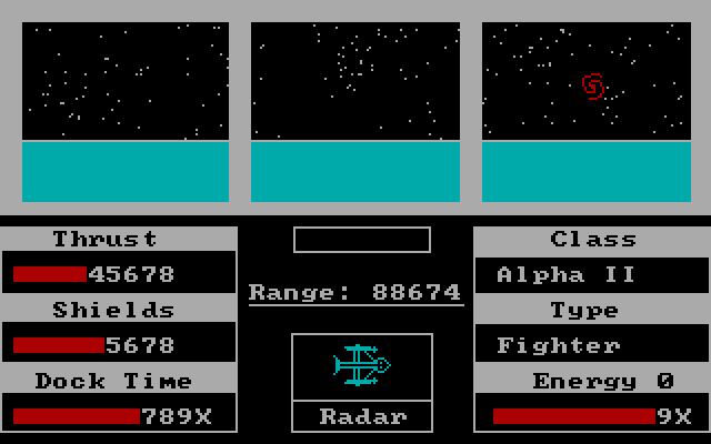 Orbital Defender IBM PC/Compatibles Screenshot: Firing at an enemy...