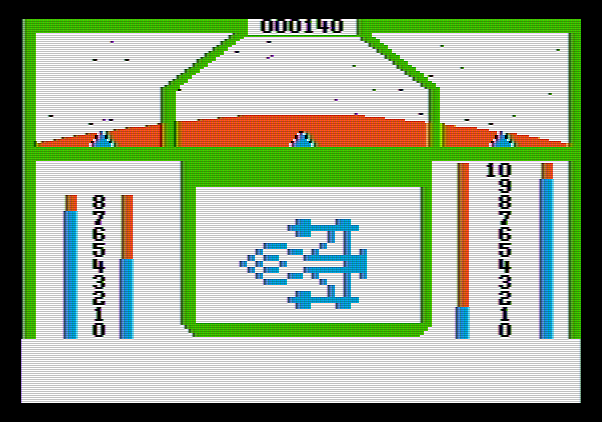 Orbital Defender Apple II Screenshot: The screen flashes when you're hit...