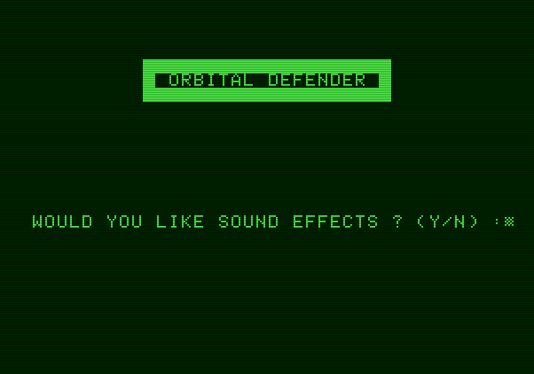Orbital Defender Apple II Screenshot: Title screen.