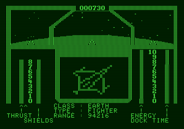 Orbital Defender Apple II Screenshot: An Earth class ship appears...don't fire!