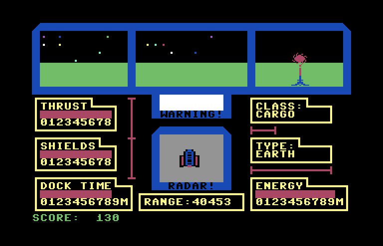 Orbital Defender Commodore 64 Screenshot: Oops, I shot at an Earth ship...I shouldn't do that!