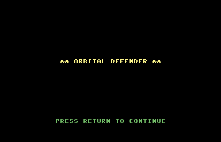 Orbital Defender Commodore 64 Screenshot: Title screen.