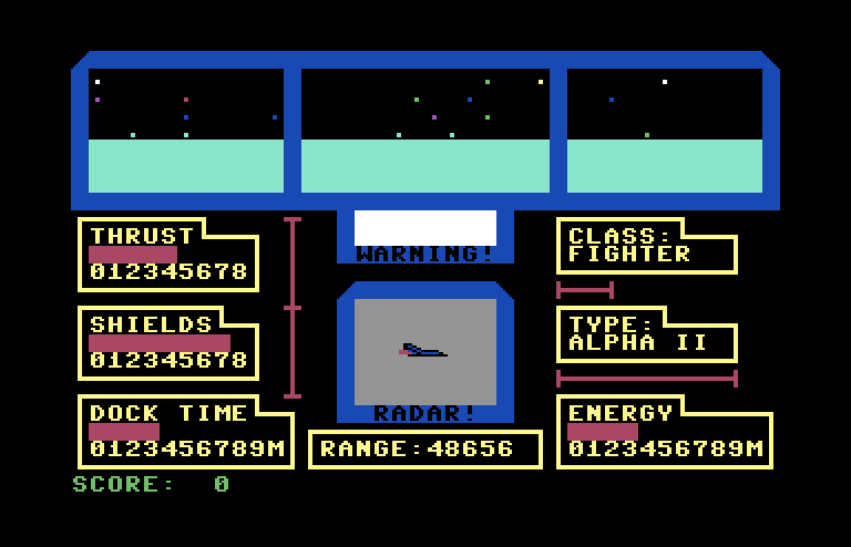 Orbital Defender Commodore 64 Screenshot: Lookout, it's an Alpha II fighter!