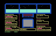 Orbital Defender for Commodore 64 - The warning indicator flashes when a ship is about to appear...be ready!