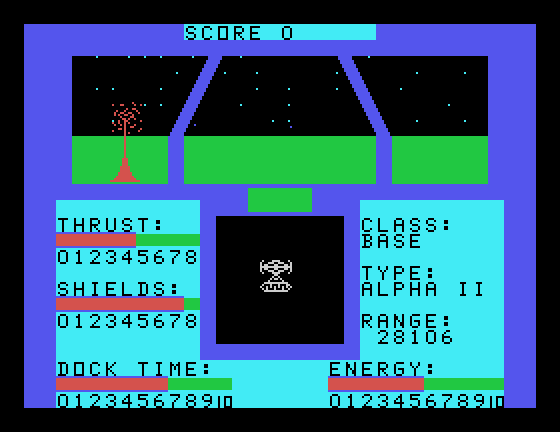 Orbital Defender TI-99/4A Screenshot: One enemy base destroyed...