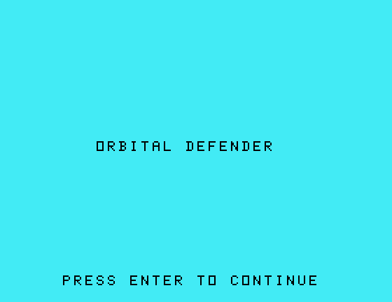 Orbital Defender TI-99/4A Screenshot: Title screen.
