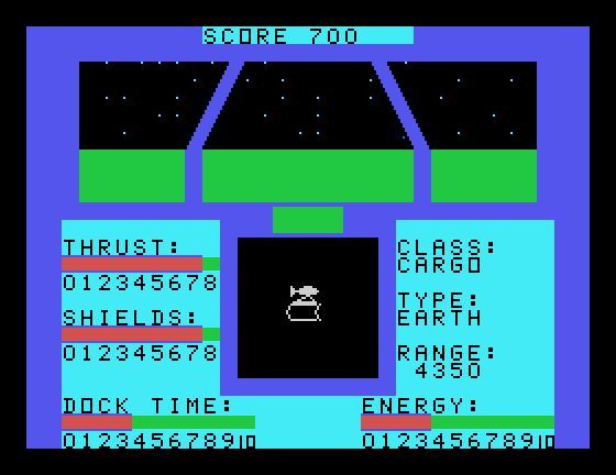 Orbital Defender TI-99/4A Screenshot: Don't shoot the Earth type ships!