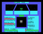 Orbital Defender for TI-99/4A - Docking with an Earth base; this will restore some energy...