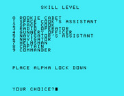 Orbital Defender for TI-99/4A - Select a skill level.
