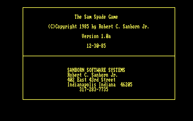 Sam Spade Game, The IBM PC/Compatibles Screenshot: Title screen.