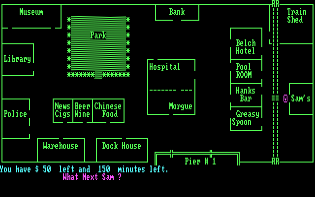 Sam Spade Game, The IBM PC/Compatibles Screenshot: Starting the game; what's next, Sam?