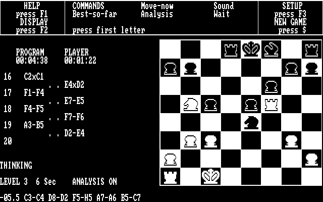 Chess IBM PC/Compatibles Screenshot: The game features some stats and keeps track of best moves.