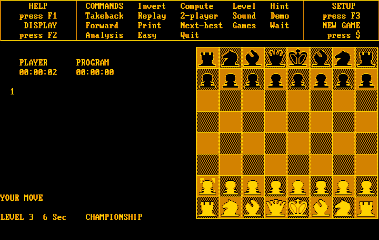 Chess IBM PC/Compatibles Screenshot: Starting the game.