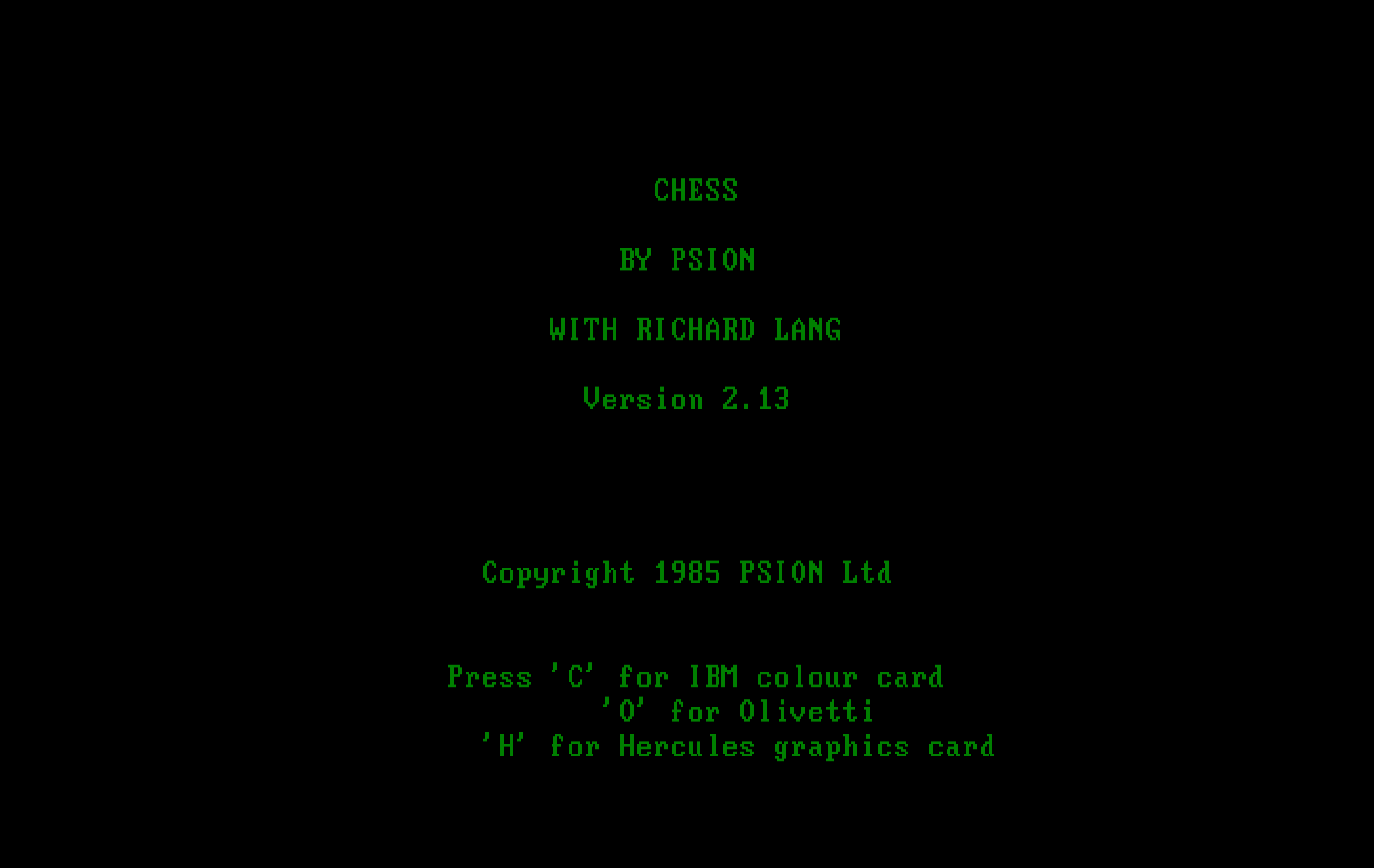 Chess IBM PC/Compatibles Screenshot: Title screen.
