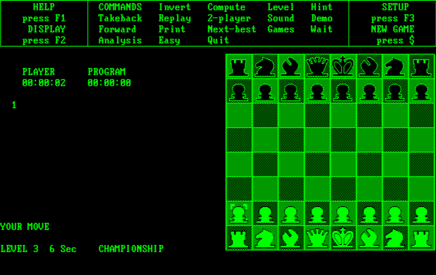 Chess IBM PC/Compatibles Screenshot: Starting the game.