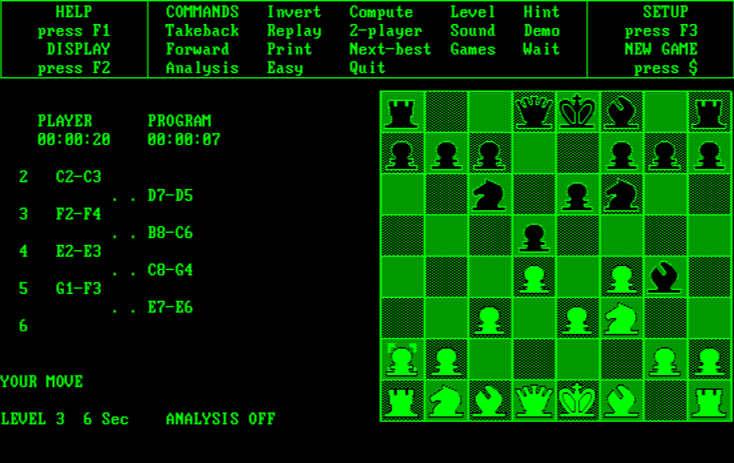 Chess IBM PC/Compatibles Screenshot: Gameplay with the 2D view.