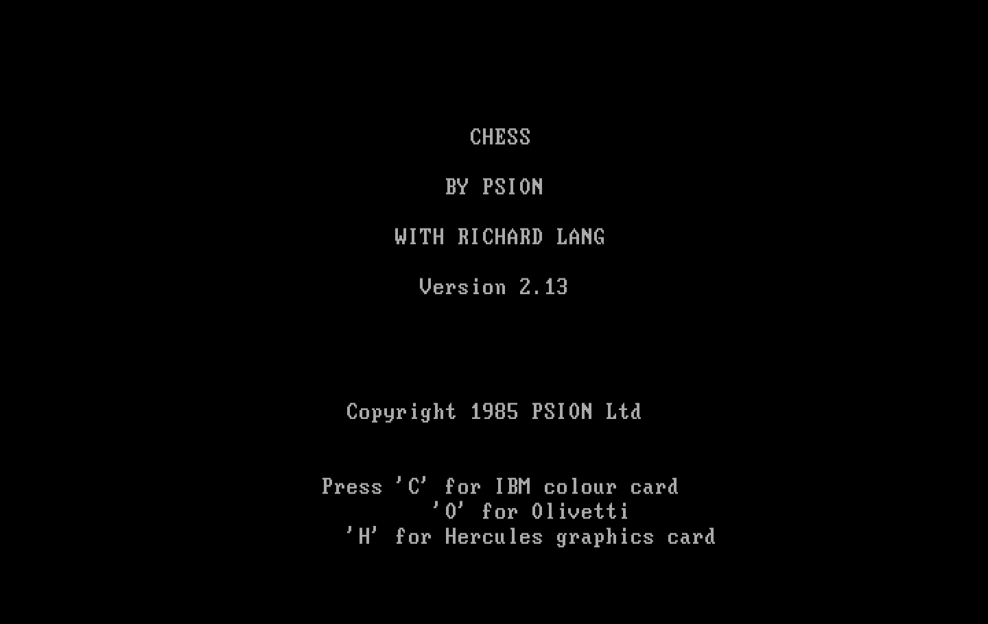 Chess IBM PC/Compatibles Screenshot: Title screen.