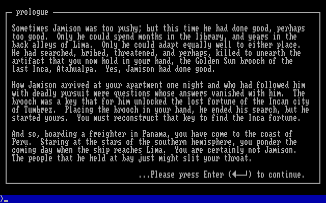 Inca IBM PC/Compatibles Screenshot: Part of the story introduction.