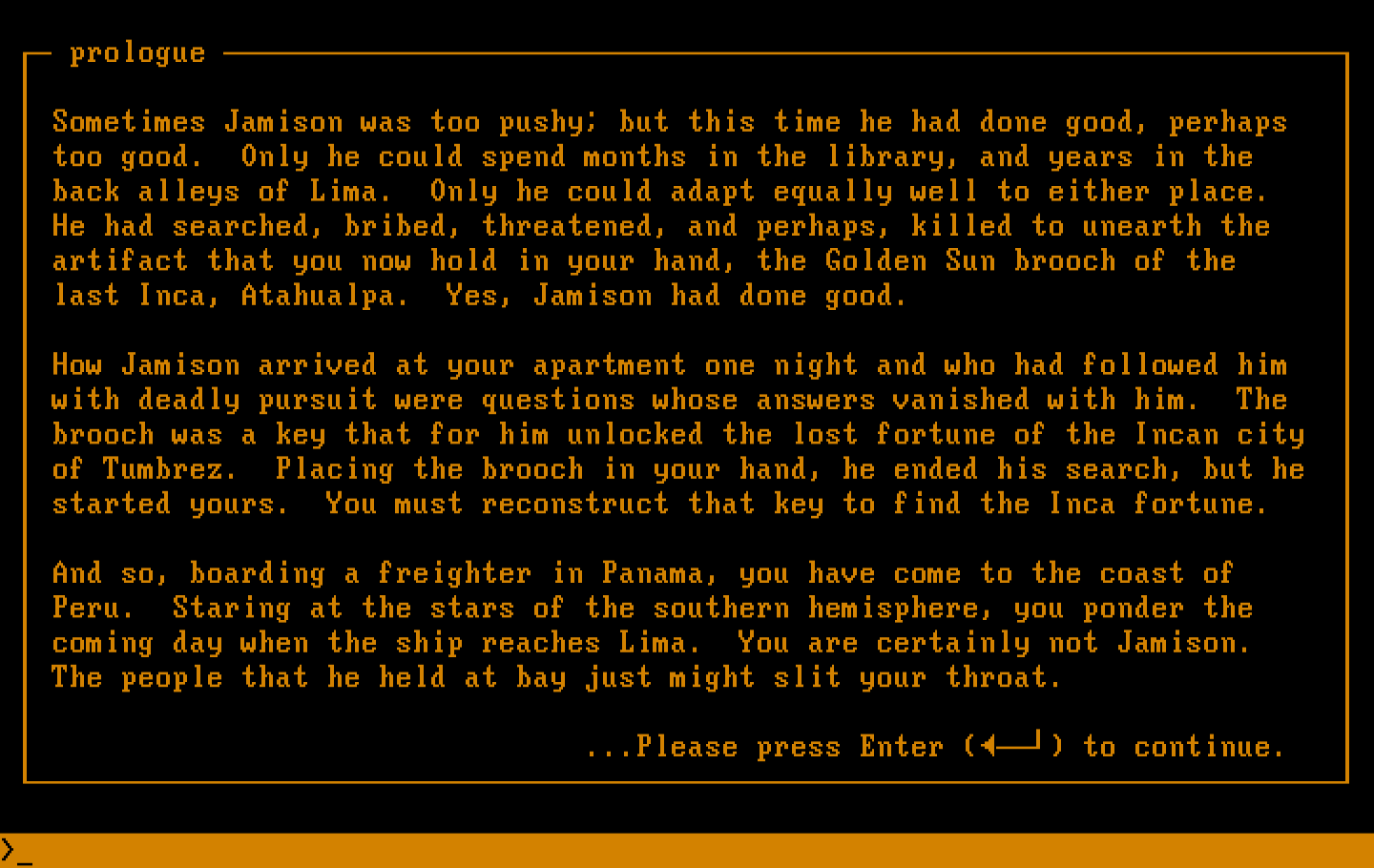 Inca IBM PC/Compatibles Screenshot: Part of the story introduction...