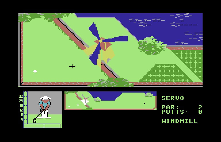 Mini-Putt Commodore 64 Screenshot: A classic miniature golf windmill!